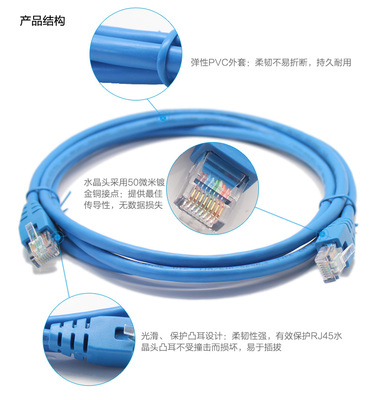 标准RJ-45纯铜超五类网络连接线抗拉屏蔽网线千兆8米 袋装产品详解
